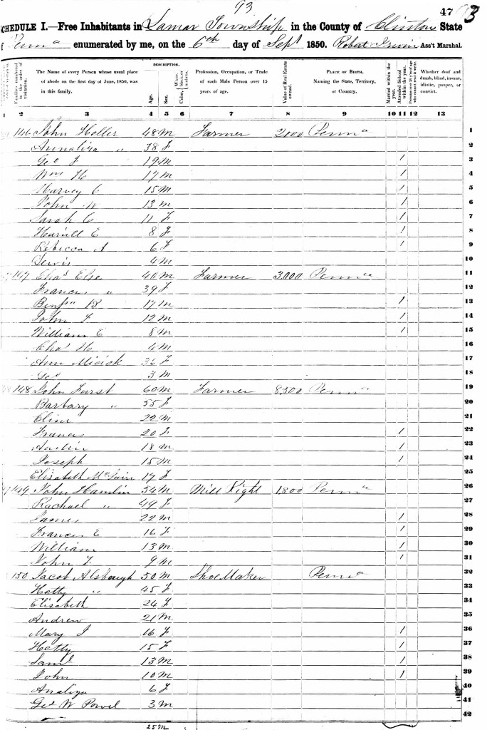 1850 United States Federal Census - Austin Owen Furst