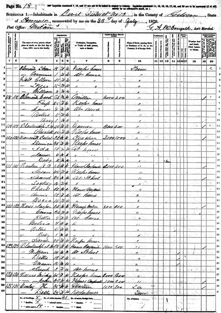 1870 United States Federal Census - Louisa Ellen Jordan