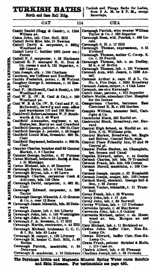 1877 Cleveland, Ohio, City Directory for Cavanagh