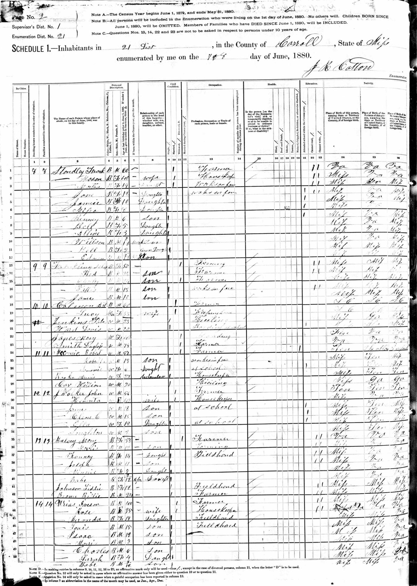 1880 United States Federal Census - John Douglas Smith, MS, Carroll, 021