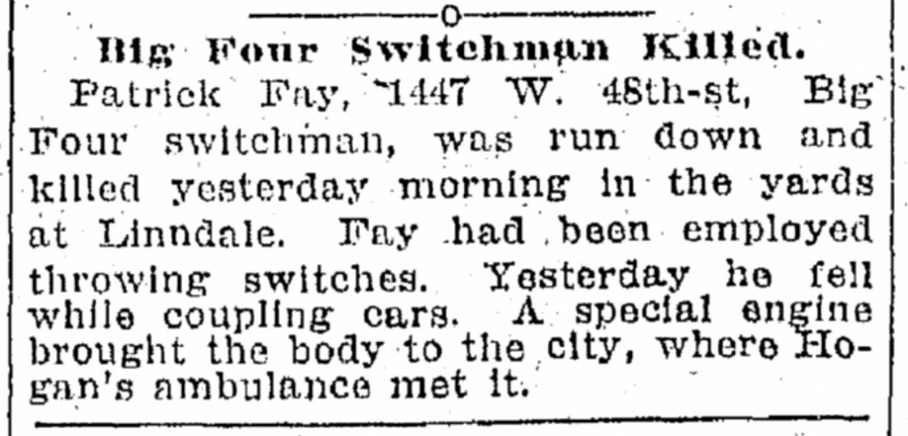 1912-08-16 Friday, Plain Dealer (Cleveland, Ohio) p2 Big Four Switchman Killed