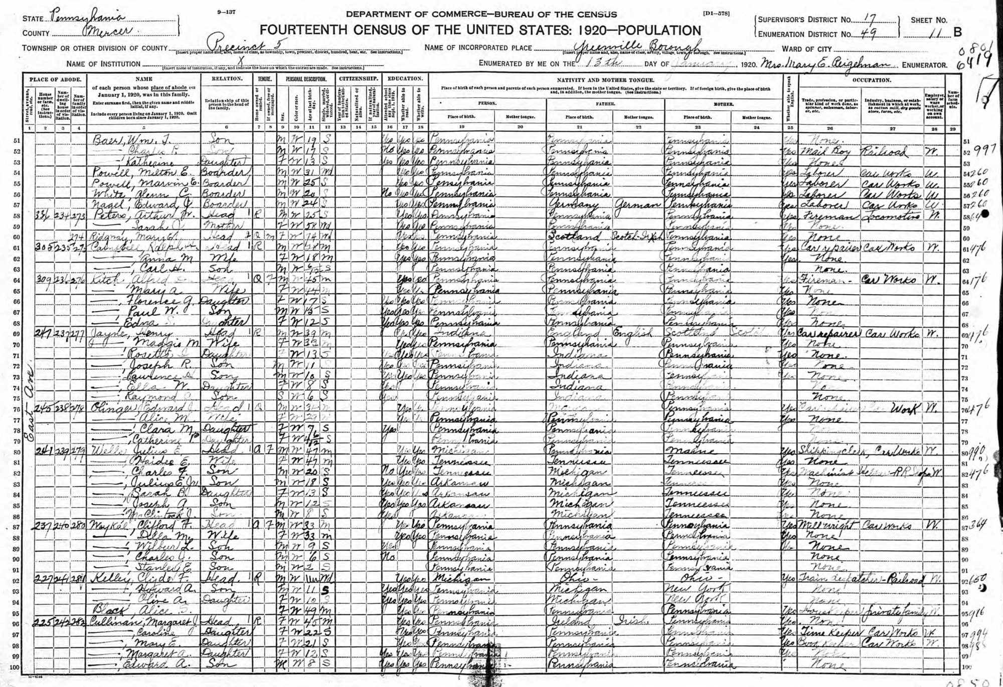 1920 United States Federal Census - Julius Ezekiel Wells