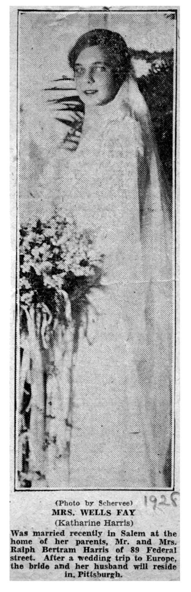 1929 Mrs Wells Fay Marriage Announcement