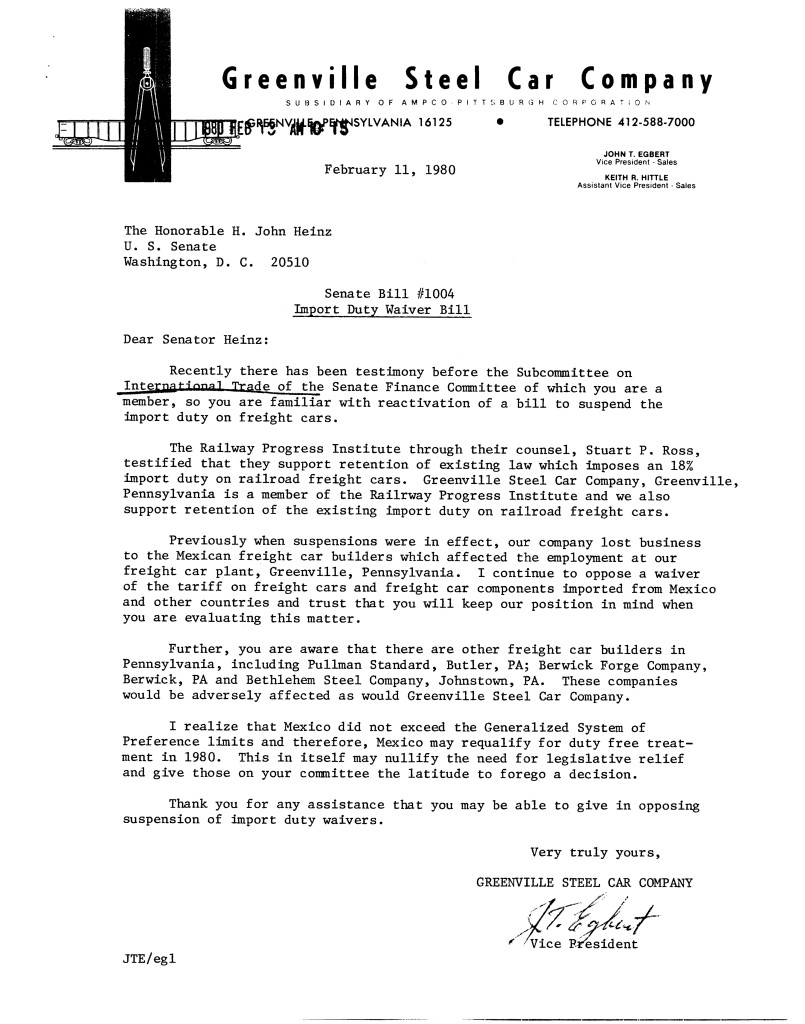 1980-02-11 Letter from GSCC to Senator John Heinz