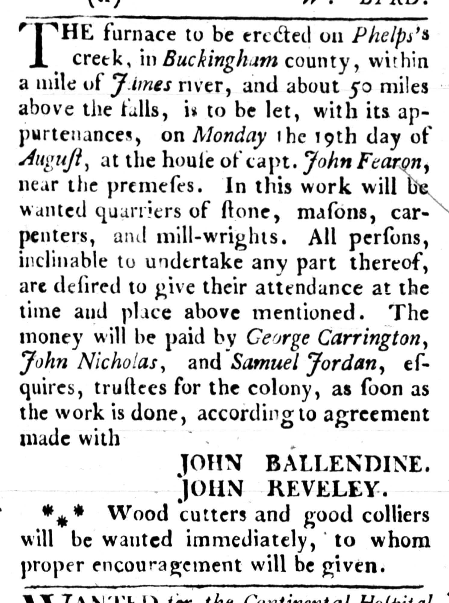 Samuel Jordan, Purdie's Virginia Gazette (Williamsburg, VA) Fri Aug 2, 1776, p3