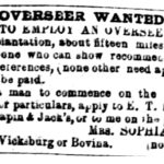 Vicksburg Whig (Vicksburg, MS) Wed Nov 25, 1857, p4, Overseer Wanted